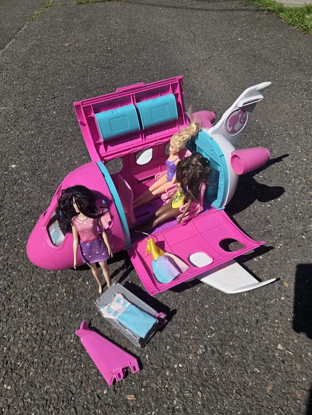 Barbie Pink Teal Play Plane with Fold-Out Cabin